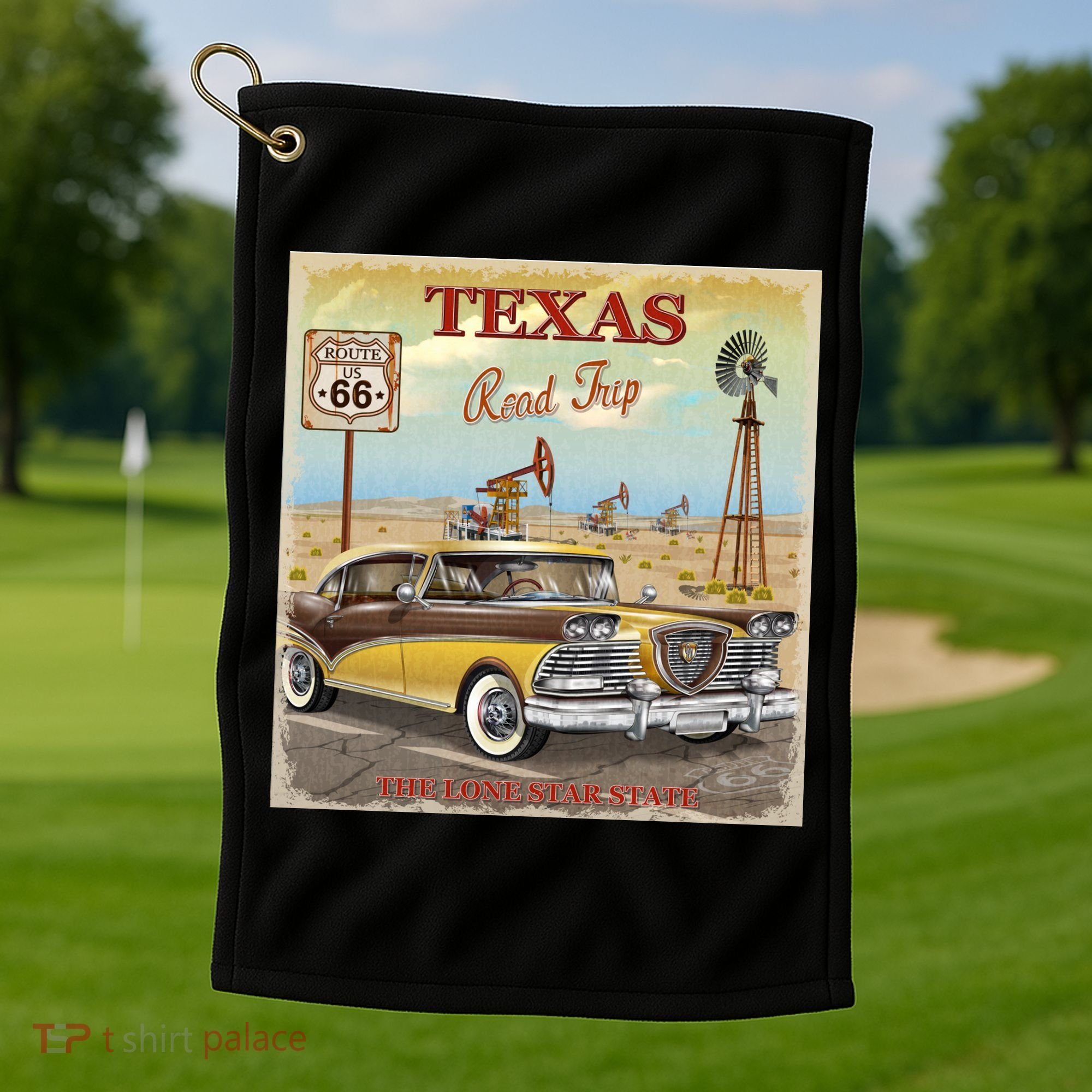 Texas Road Trip Route 66 Classic Car Golf Towel