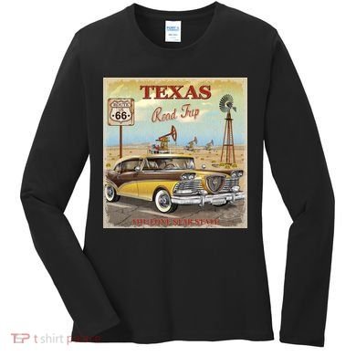 Texas Road Trip Route 66 Classic Car Women's Long Sleeve Shirt