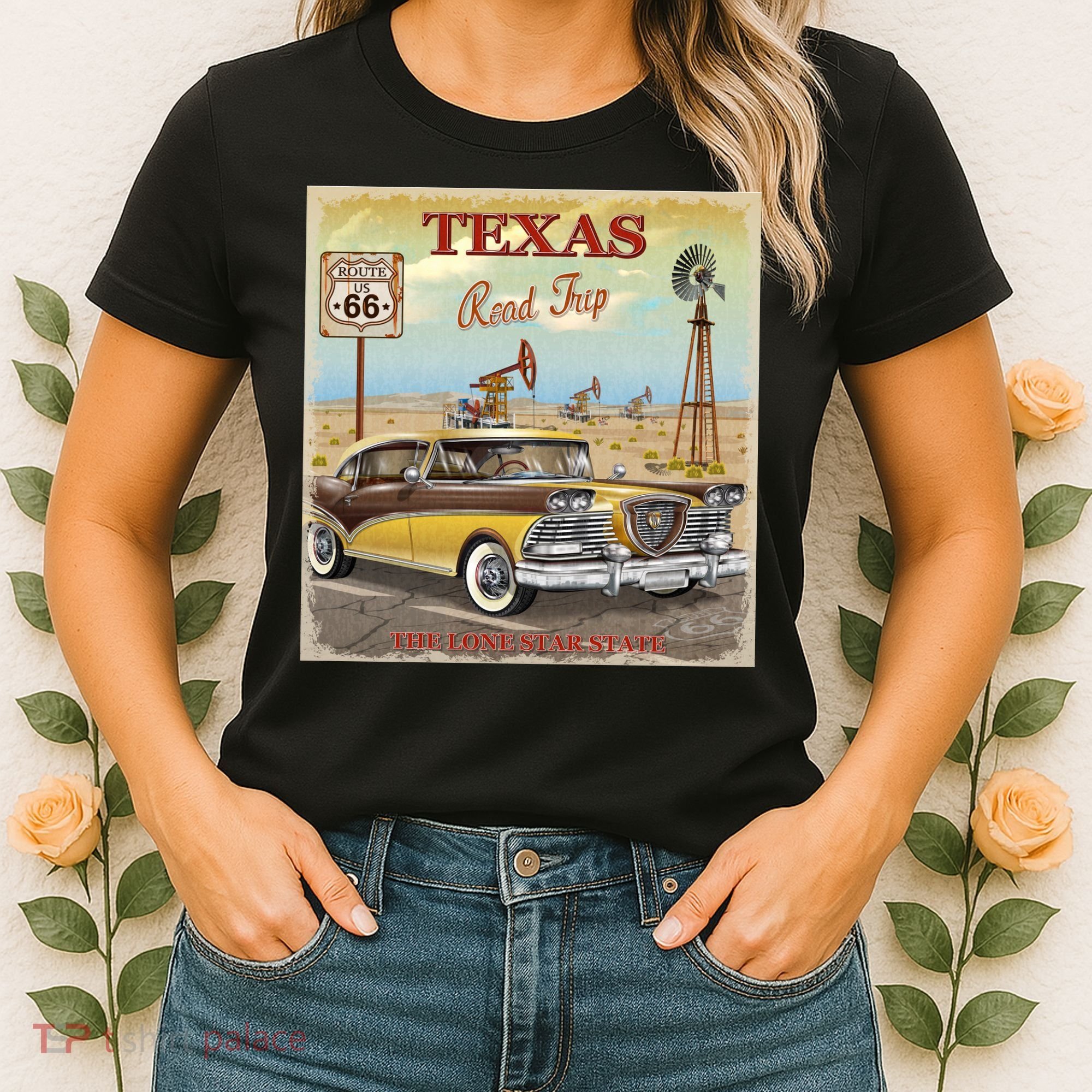 Texas Road Trip Route 66 Classic Car Women's T-Shirt
