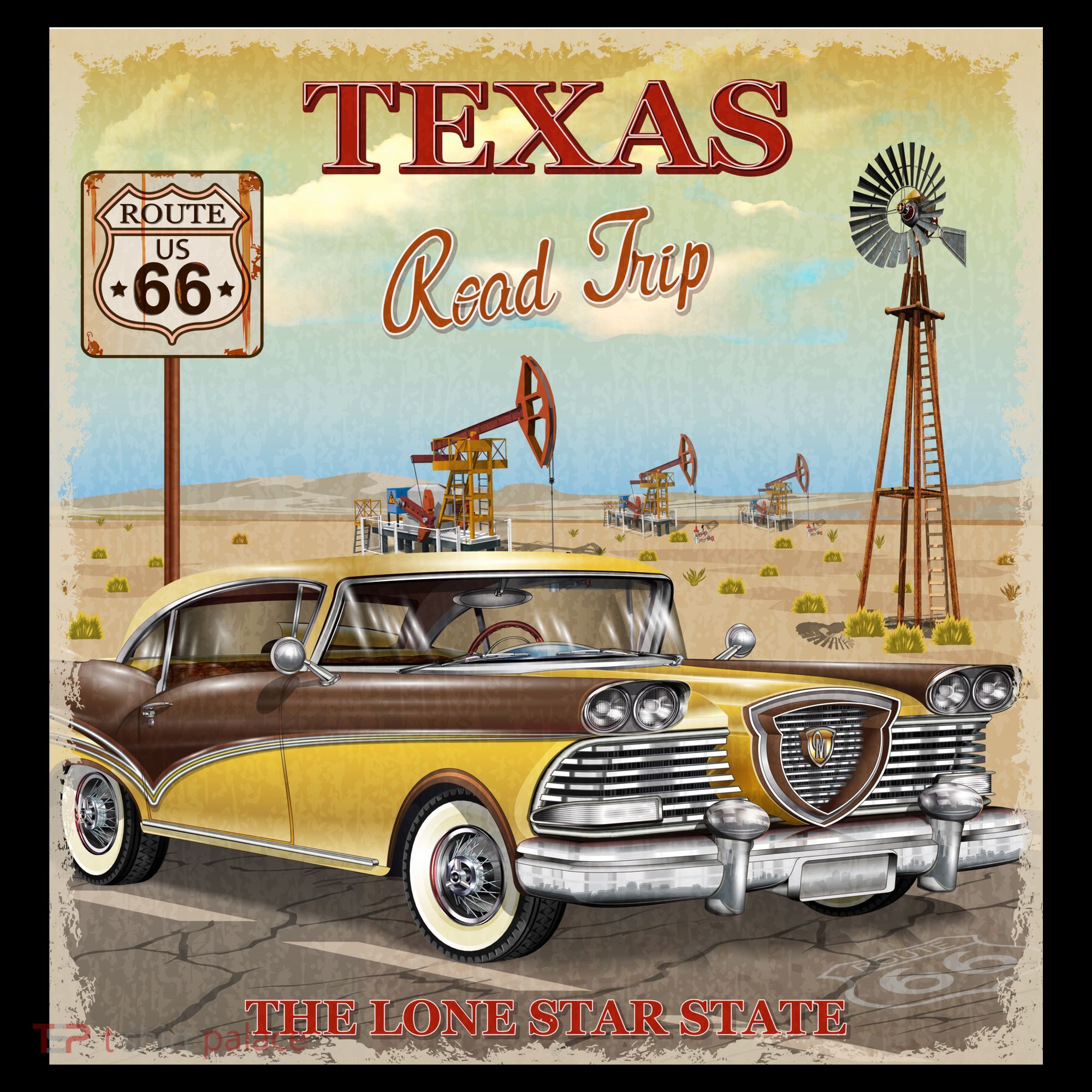 Texas Road Trip Route 66 Classic Car Women's T-Shirt