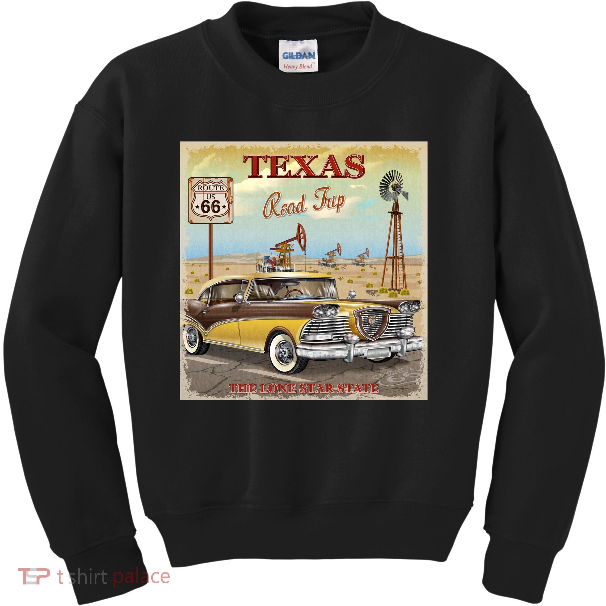 Texas Road Trip Route 66 Classic Car Kids Sweatshirt