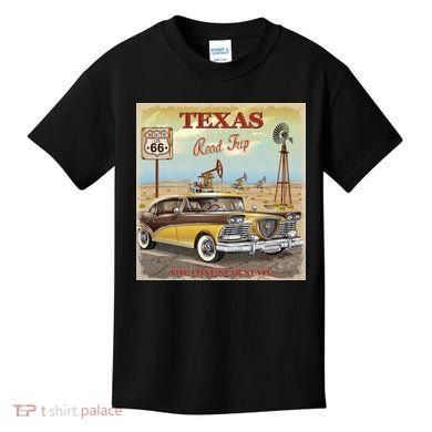 Texas Road Trip Route 66 Classic Car Kids T-Shirt