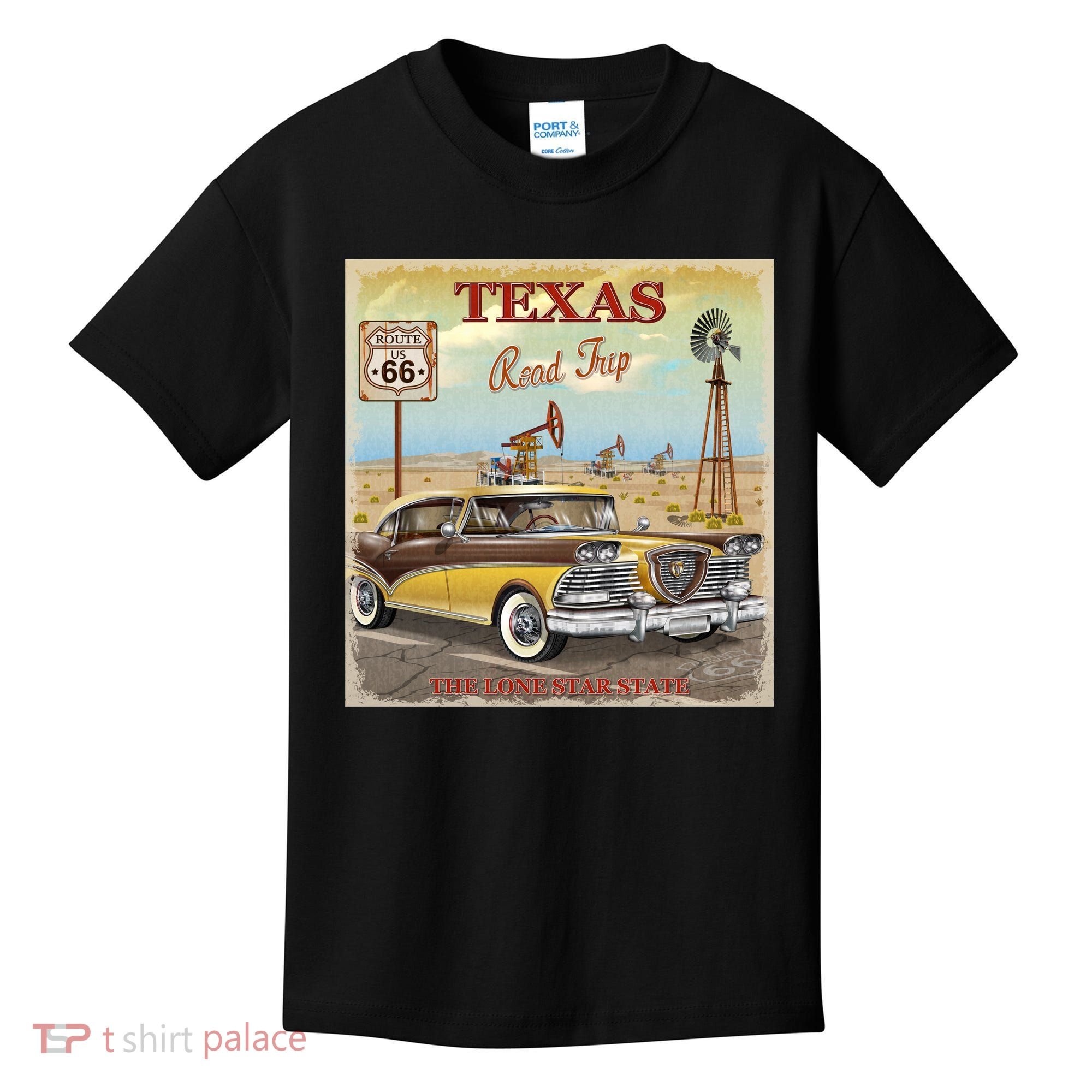 Texas Road Trip Route 66 Classic Car Kids T-Shirt