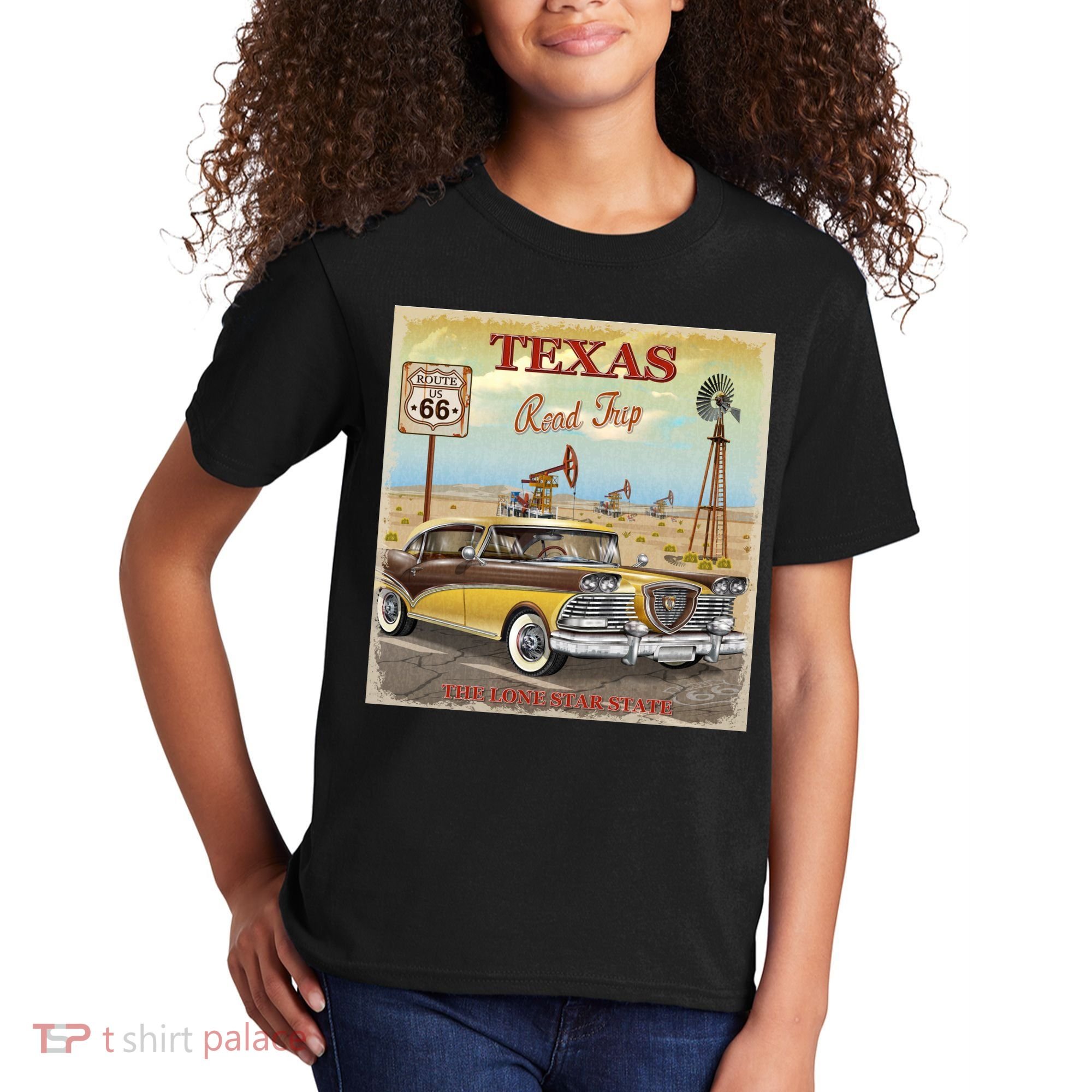 Texas Road Trip Route 66 Classic Car Kids T-Shirt