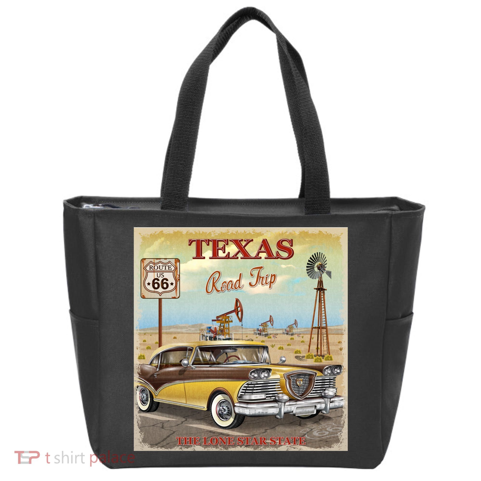 Texas Road Trip Route 66 Classic Car Tote Bag