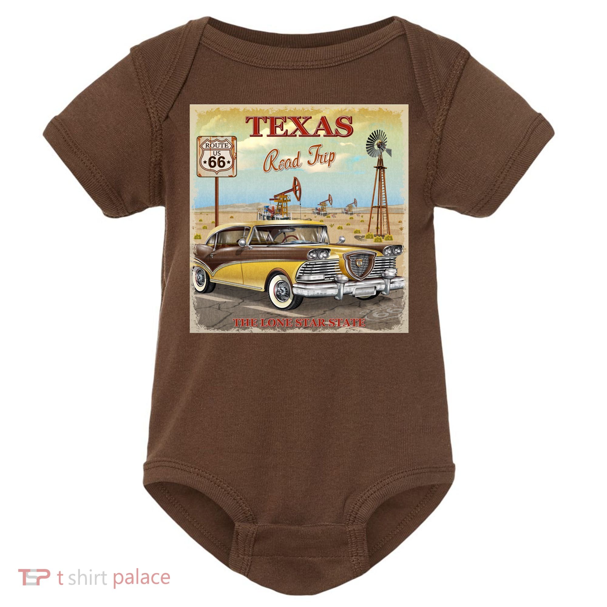Texas Road Trip Route 66 Classic Car Baby Bodysuit