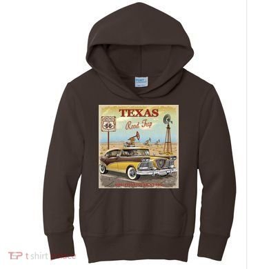 Texas Road Trip Route 66 Classic Car Kids Hoodie