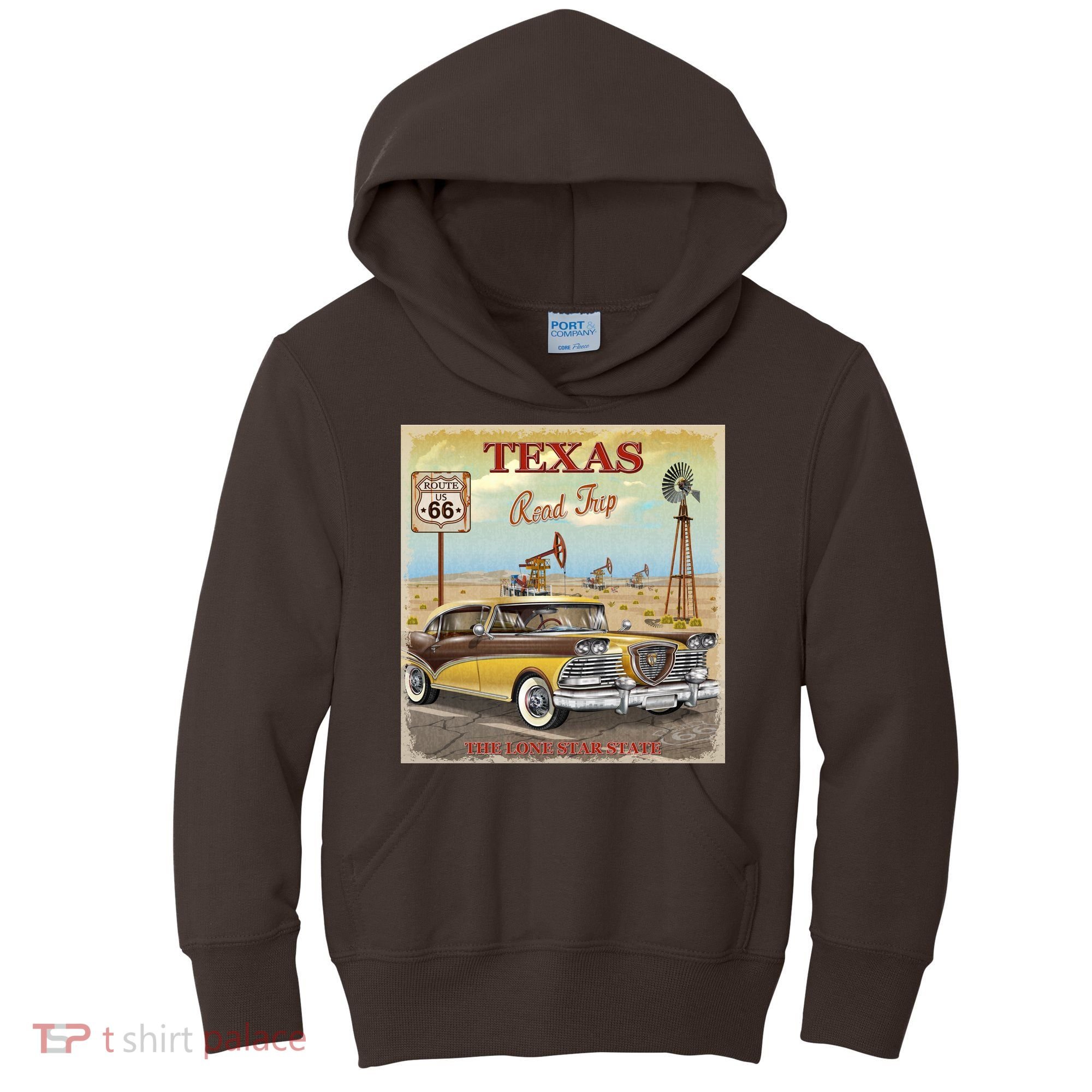 Texas Road Trip Route 66 Classic Car Kids Hoodie