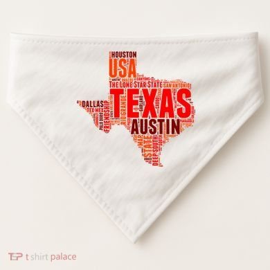 Texas State Word Map USA-Made Doggie Bandana