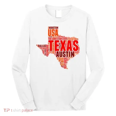 Texas State Word Map Long Sleeve Shirt