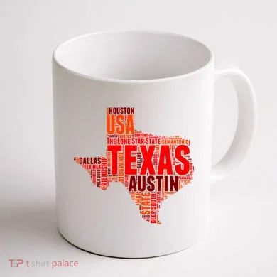 Texas State Word Map Coffee Mug back