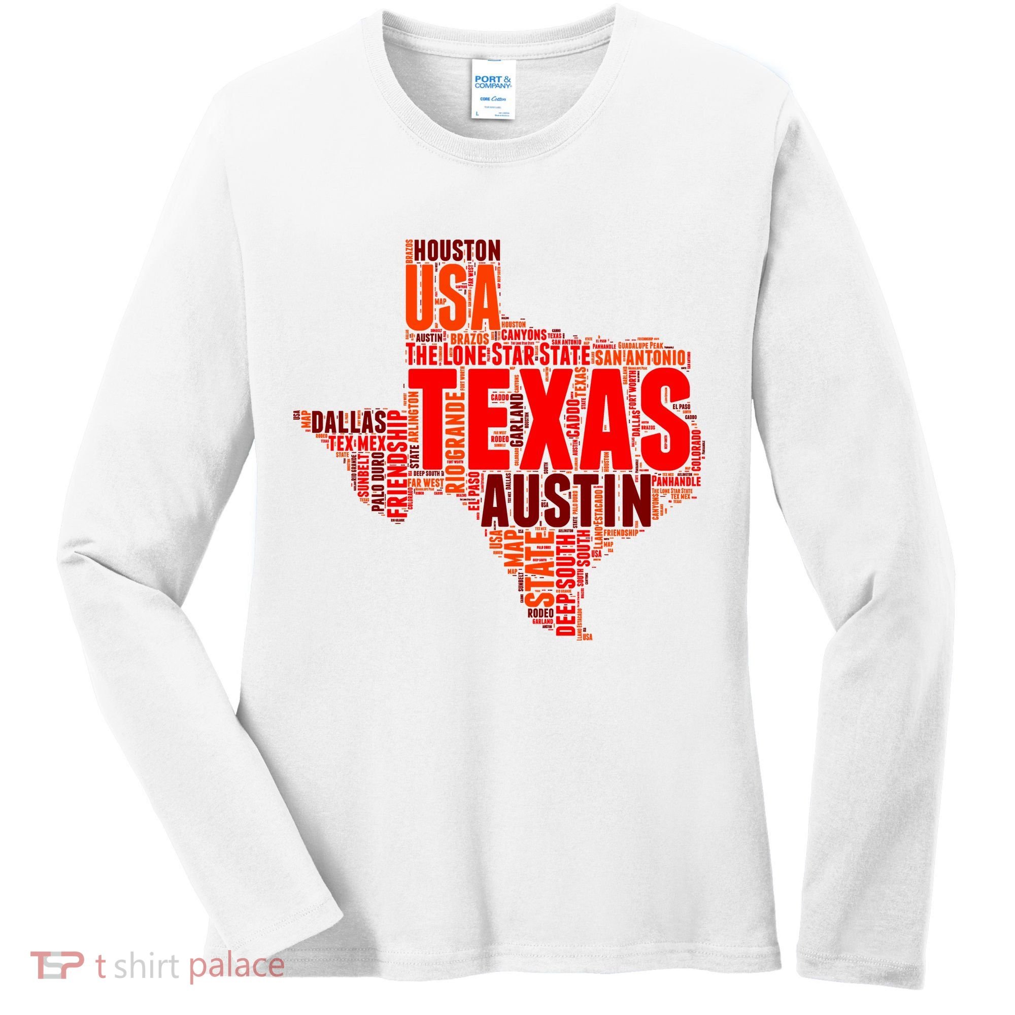Texas State Word Map Women's Long Sleeve Shirt