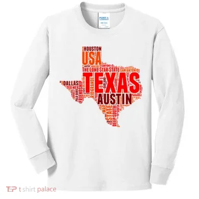 Texas State Word Map Kids Long Sleeve Shirt