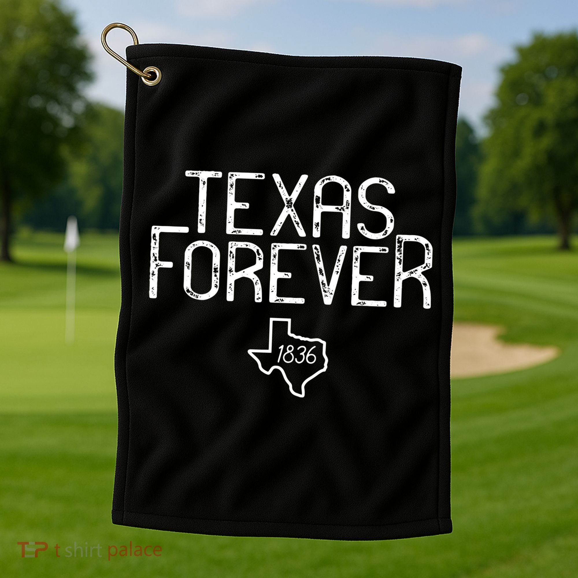 Texas Forever 1836 Aged Font Golf Towel