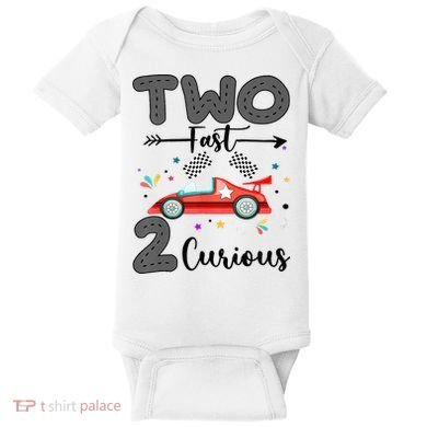 Two Fast 2 Curious Racing 2nd Birthday gift Baby Bodysuit