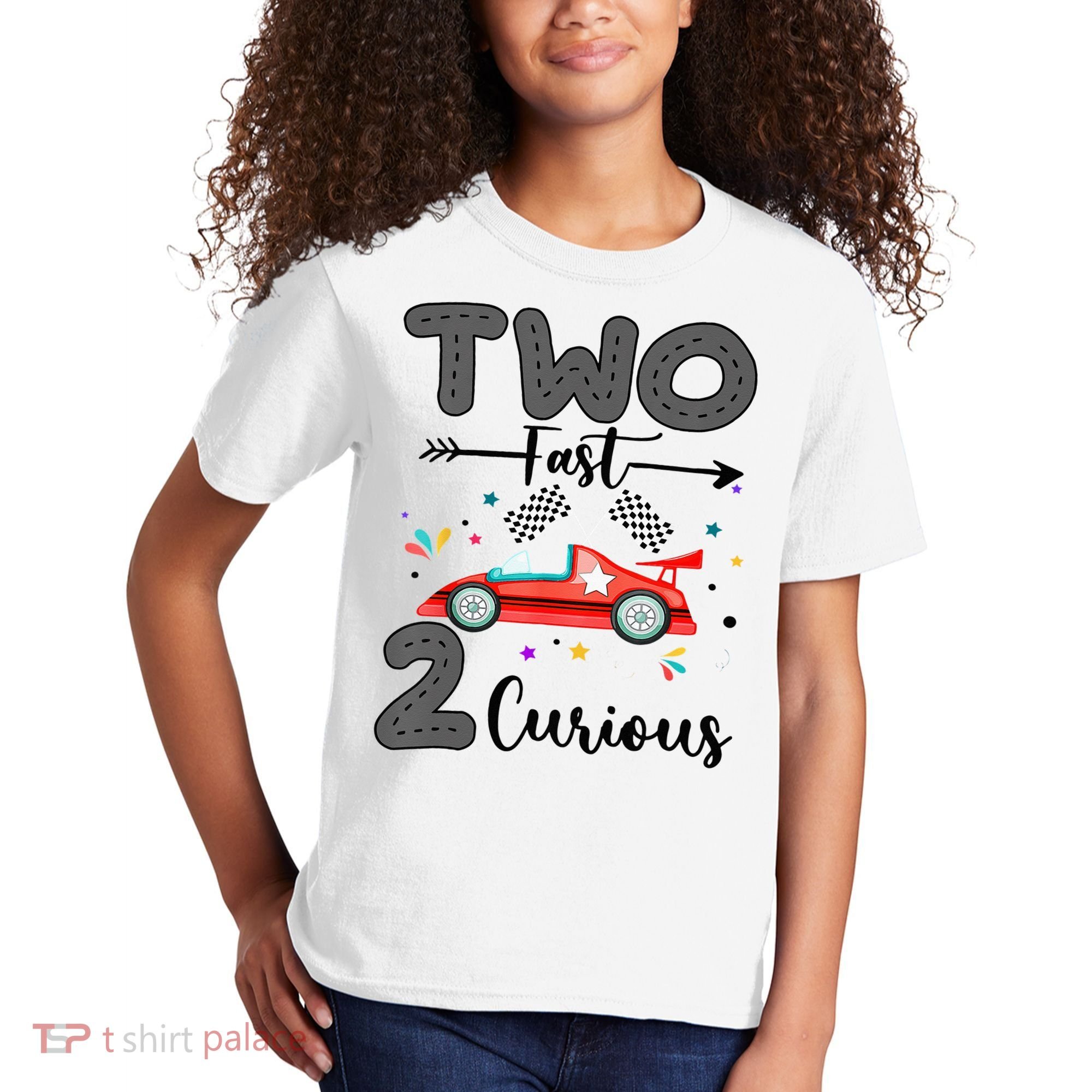 Two Fast 2 Curious Racing 2nd Birthday gift Kids T-Shirt