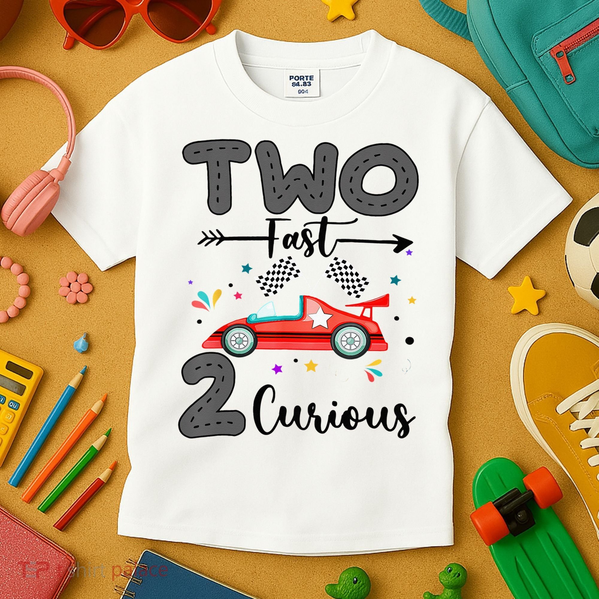 Two Fast 2 Curious Racing 2nd Birthday gift Kids T-Shirt
