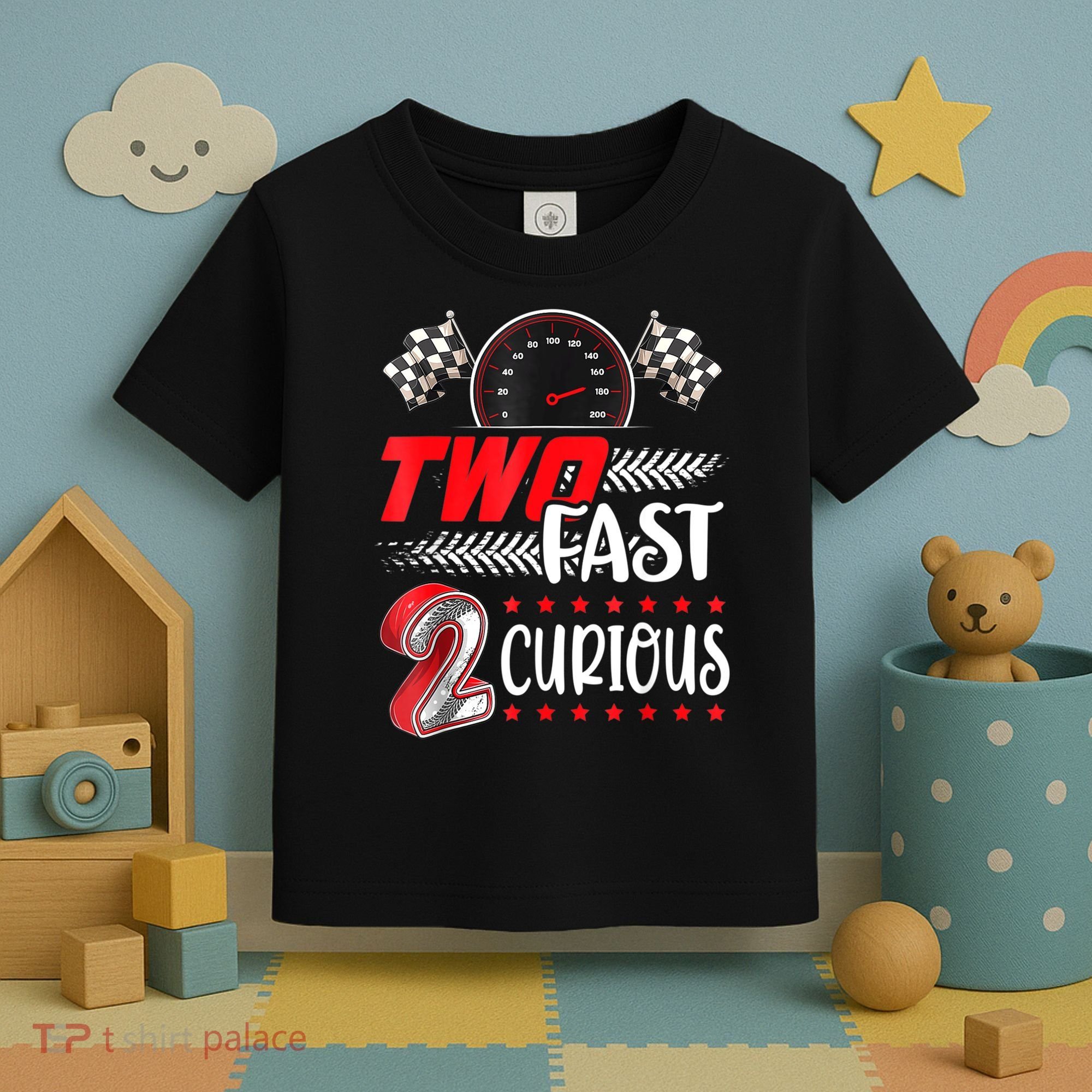 Two Fast 2 Curious Birthday Decorations 2nd Bday Toddler T-Shirt