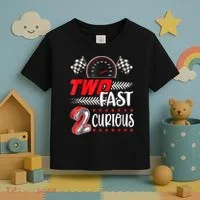 Two Fast 2 Curious Birthday Decorations 2nd Bday Toddler T-Shirt thumb 3