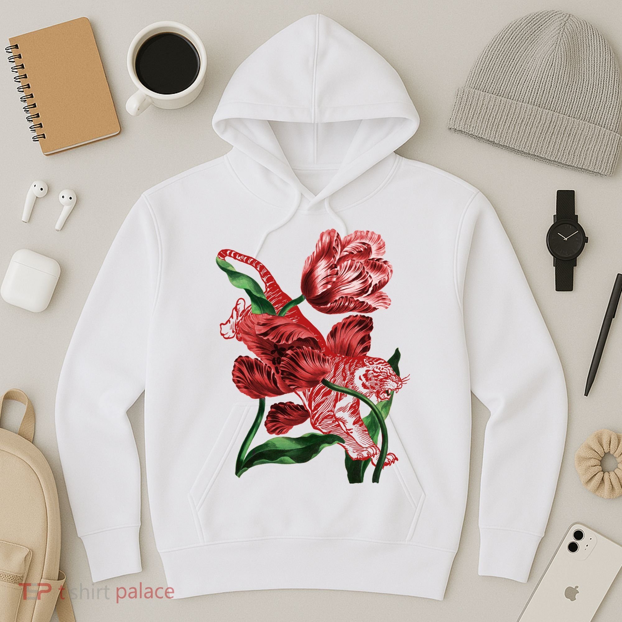 Tiger Flower Art Hoodie