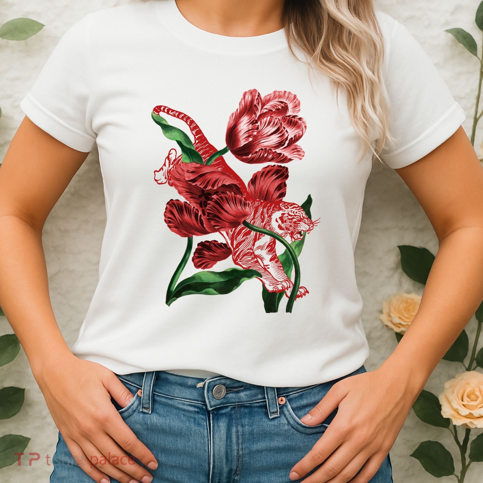 Tiger Flower Art Women's T-Shirt