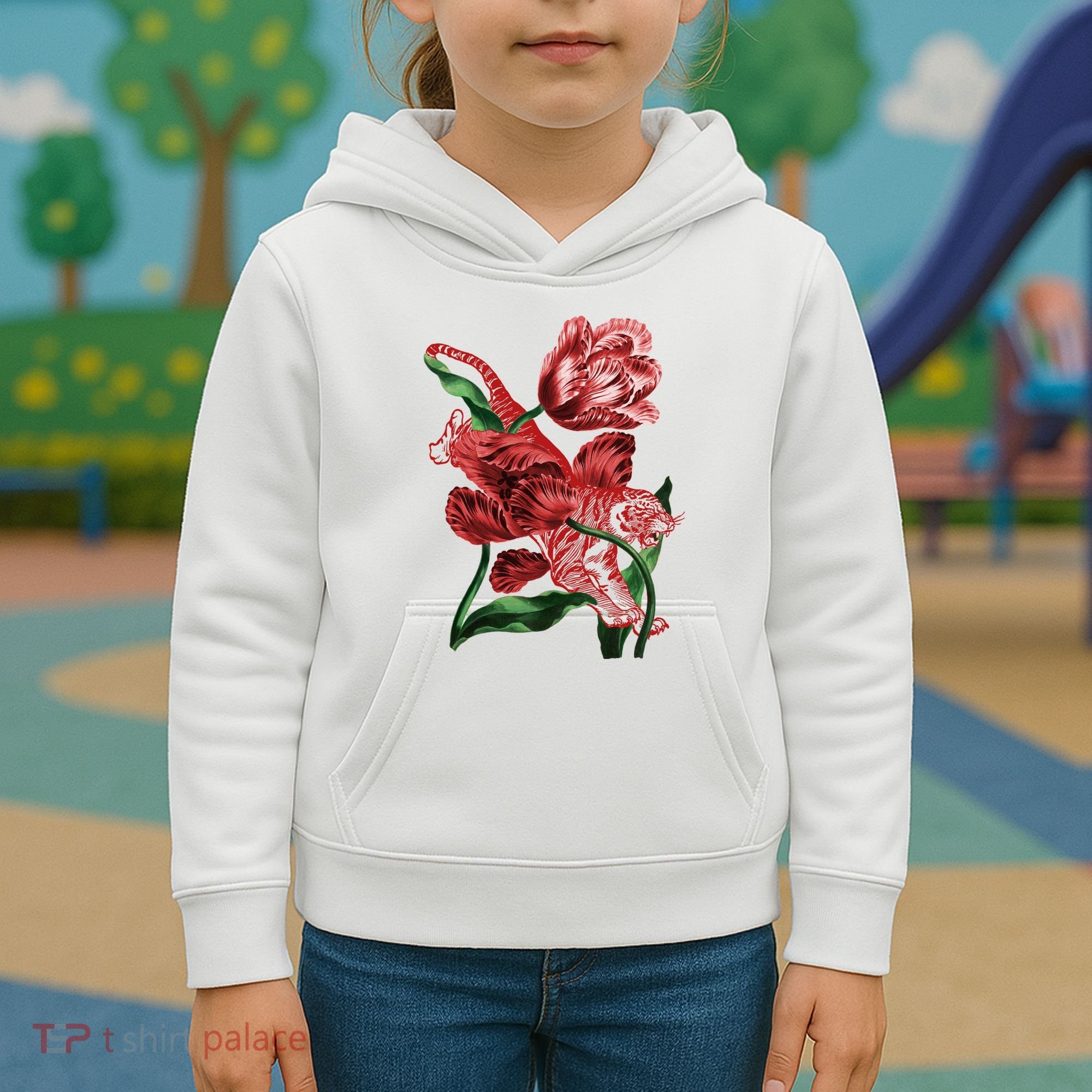 Tiger Flower Art Kids Hoodie