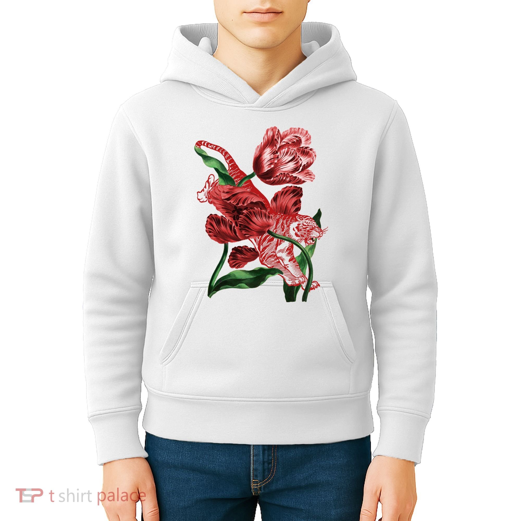 Tiger Flower Art Kids Hoodie