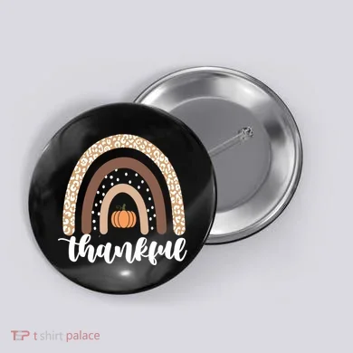 Thankful Fall Autumn Pumpkin Rainbow Button