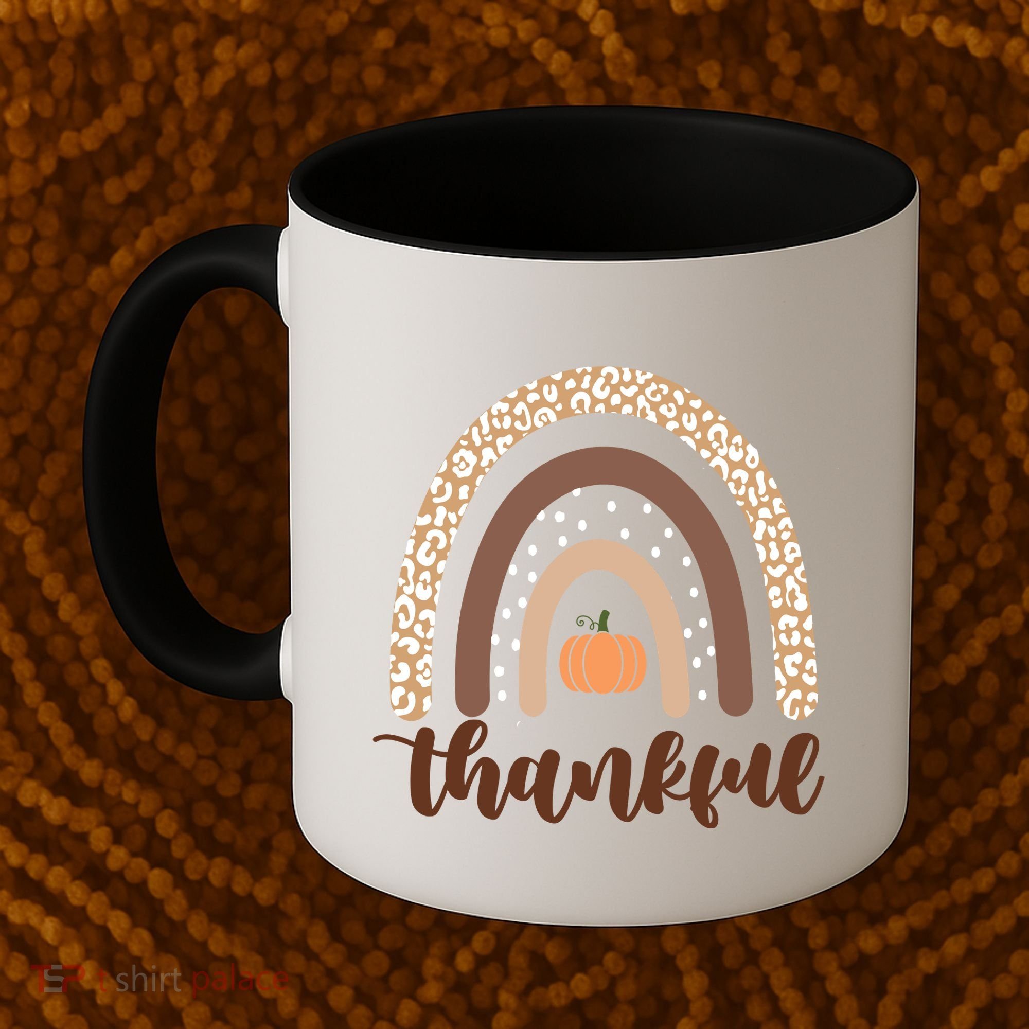 Thankful Fall Autumn Pumpkin Rainbow Coffee Mug