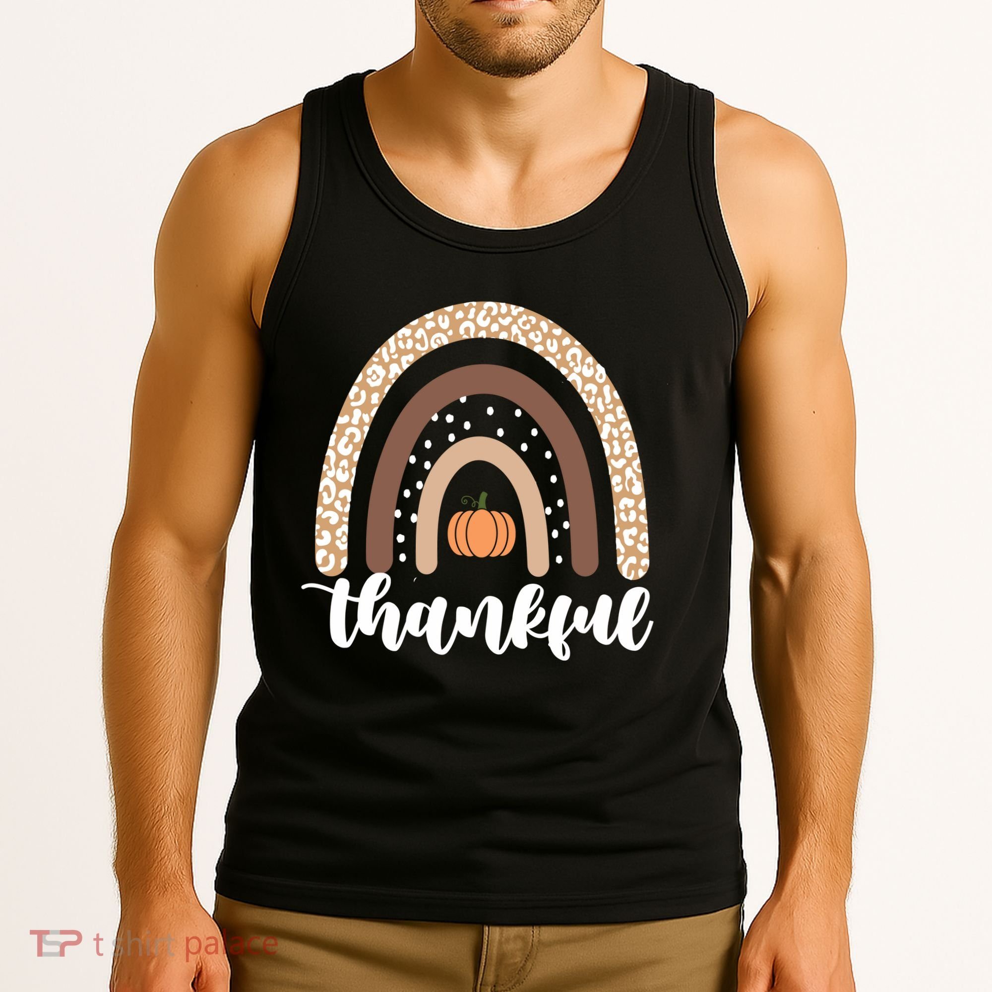 Thankful Fall Autumn Pumpkin Rainbow Tank Top
