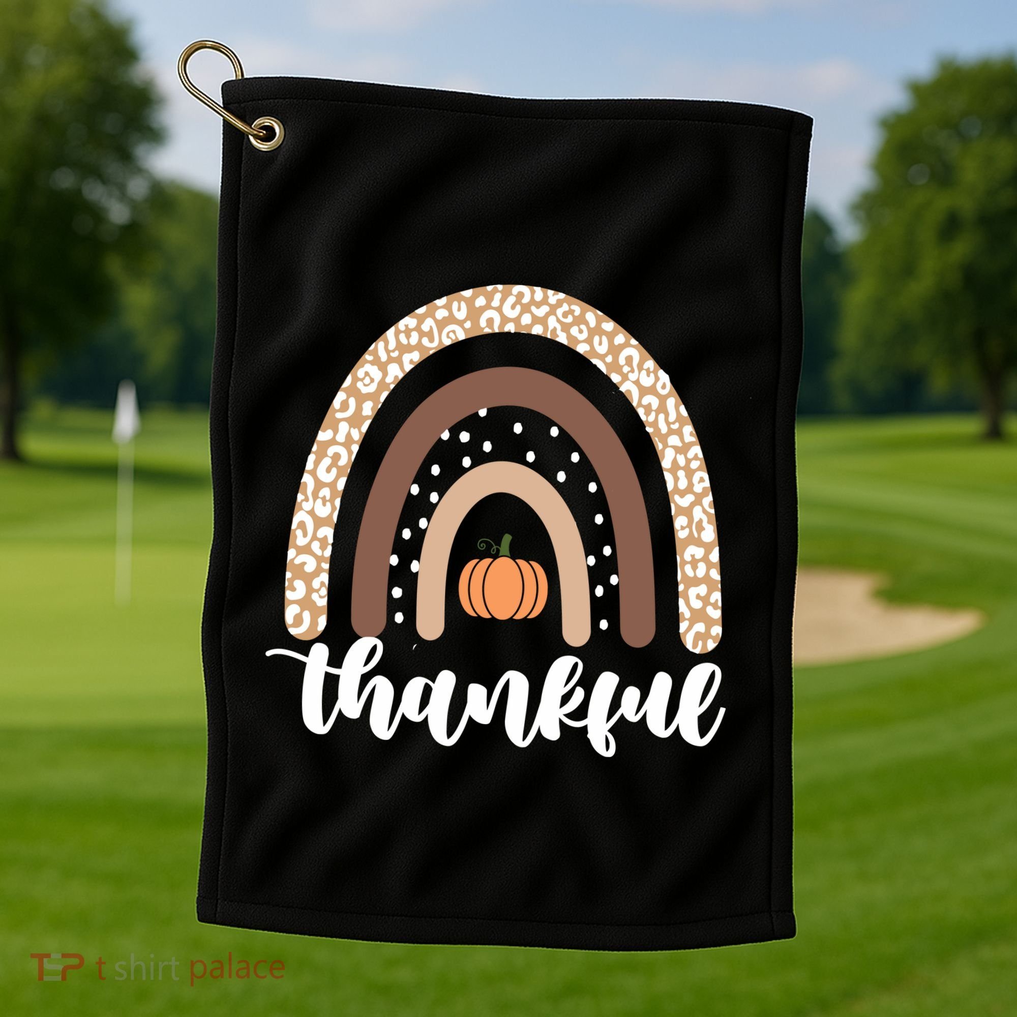 Thankful Fall Autumn Pumpkin Rainbow Golf Towel