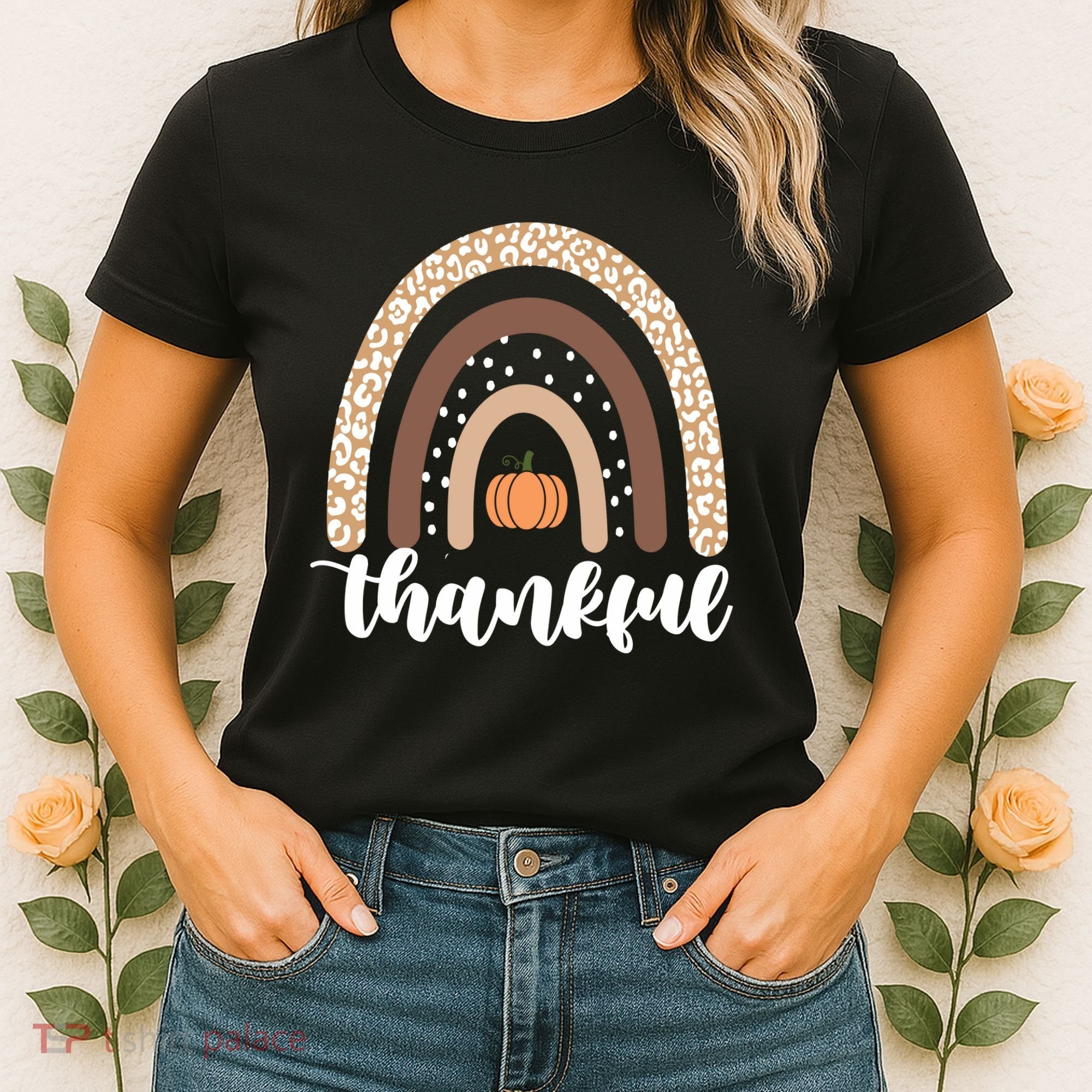 Thankful Fall Autumn Pumpkin Rainbow Women's T-Shirt