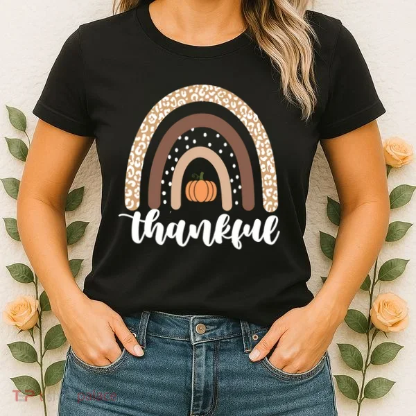 Thankful Fall Autumn Pumpkin Rainbow Women's T-Shirt