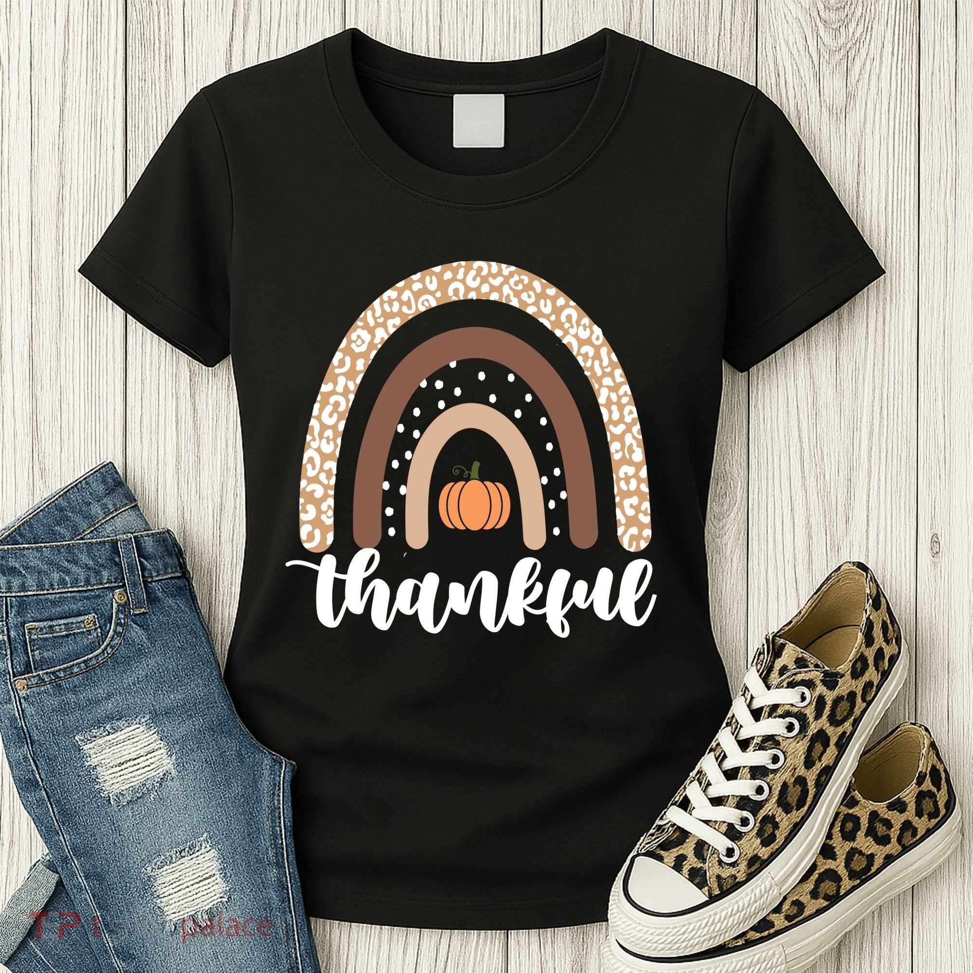 Thankful Fall Autumn Pumpkin Rainbow Women's T-Shirt
