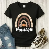 Thankful Fall Autumn Pumpkin Rainbow Women's T-Shirt thumb 3