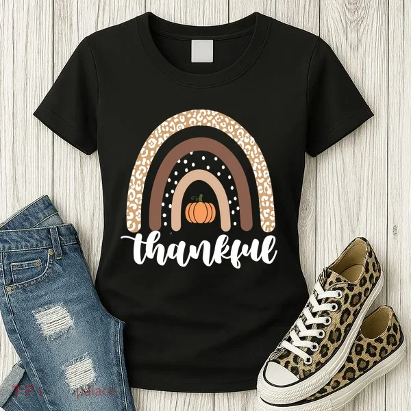 Thankful Fall Autumn Pumpkin Rainbow Women's T-Shirt
