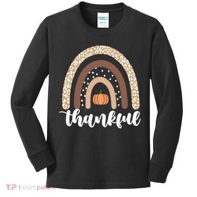 Thankful Fall Autumn Pumpkin Rainbow Kids Long Sleeve Shirt