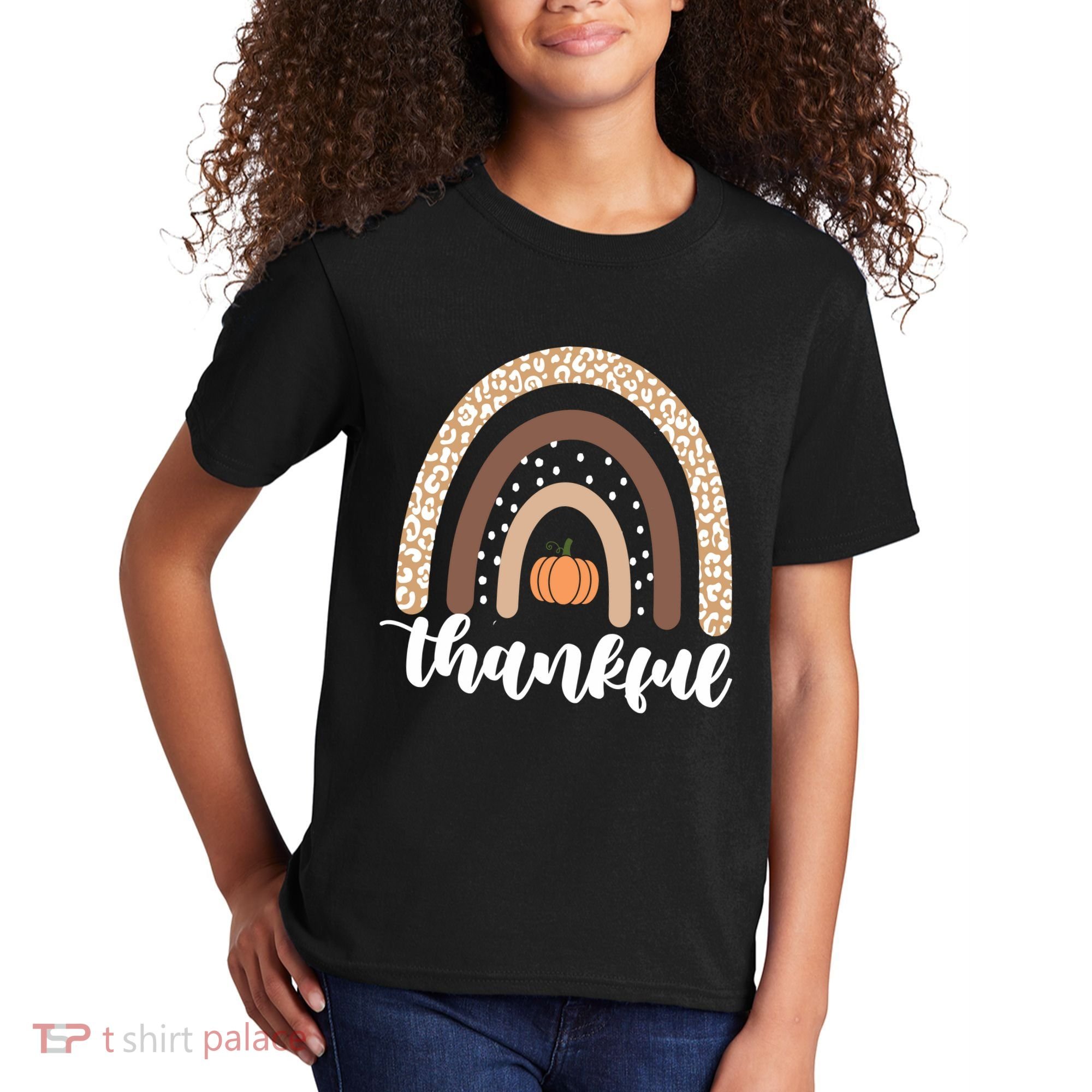Thankful Fall Autumn Pumpkin Rainbow Kids T-Shirt