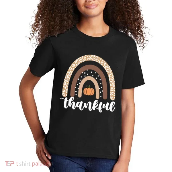 Thankful Fall Autumn Pumpkin Rainbow Kids T-Shirt