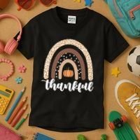 Thankful Fall Autumn Pumpkin Rainbow Kids T-Shirt thumb 3
