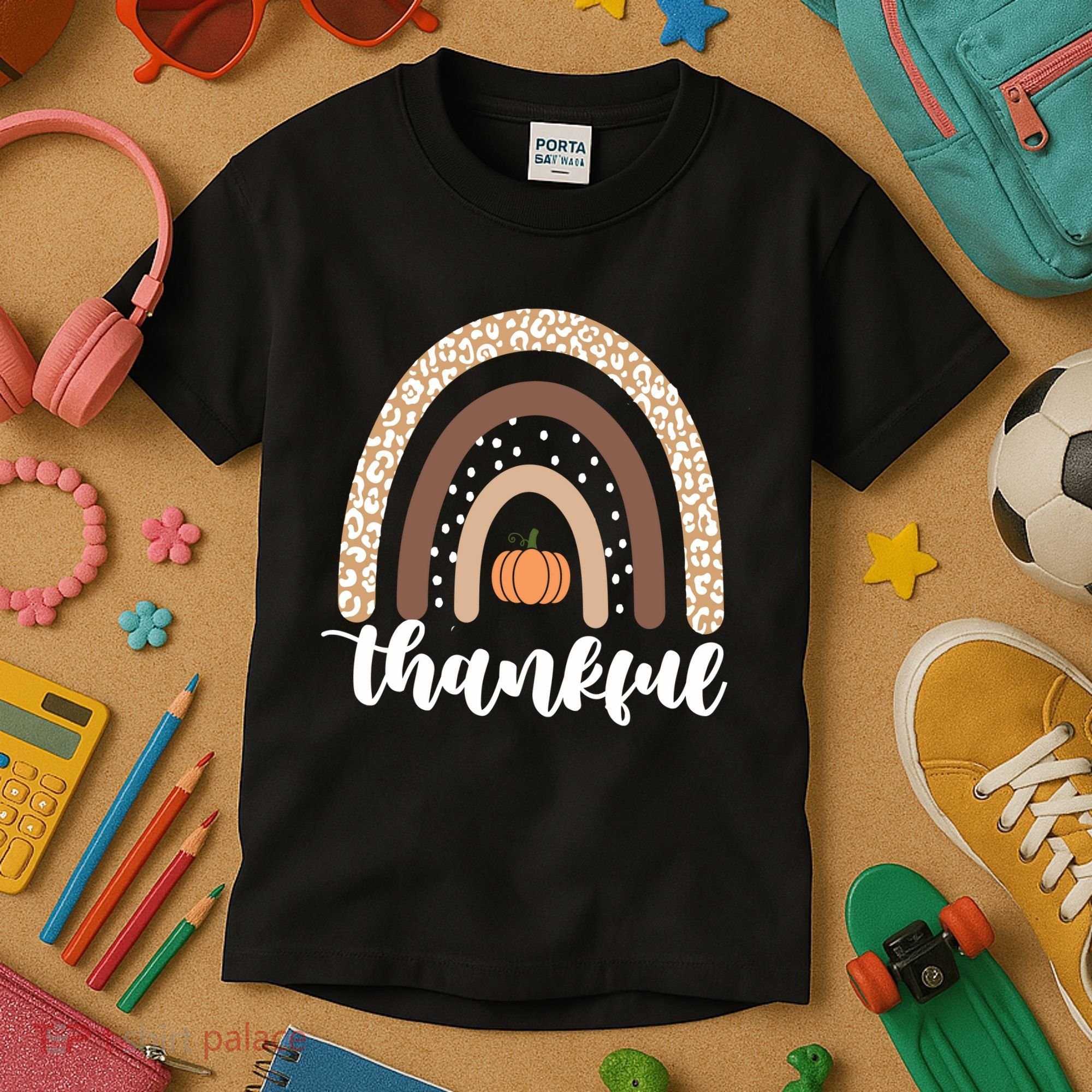 Thankful Fall Autumn Pumpkin Rainbow Kids T-Shirt
