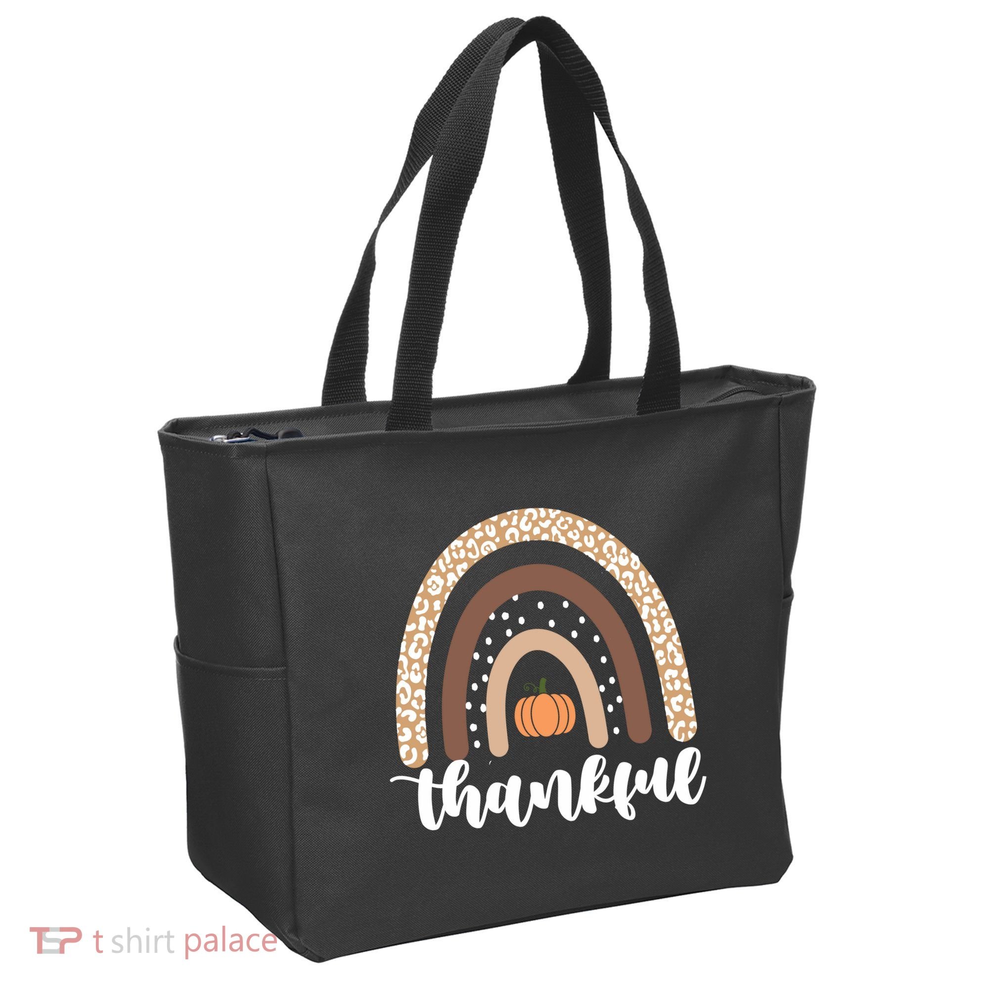 Thankful Fall Autumn Pumpkin Rainbow Tote Bag
