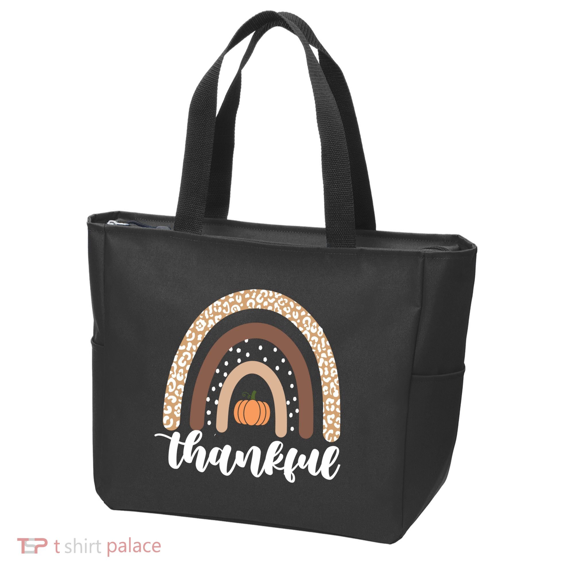 Thankful Fall Autumn Pumpkin Rainbow Tote Bag