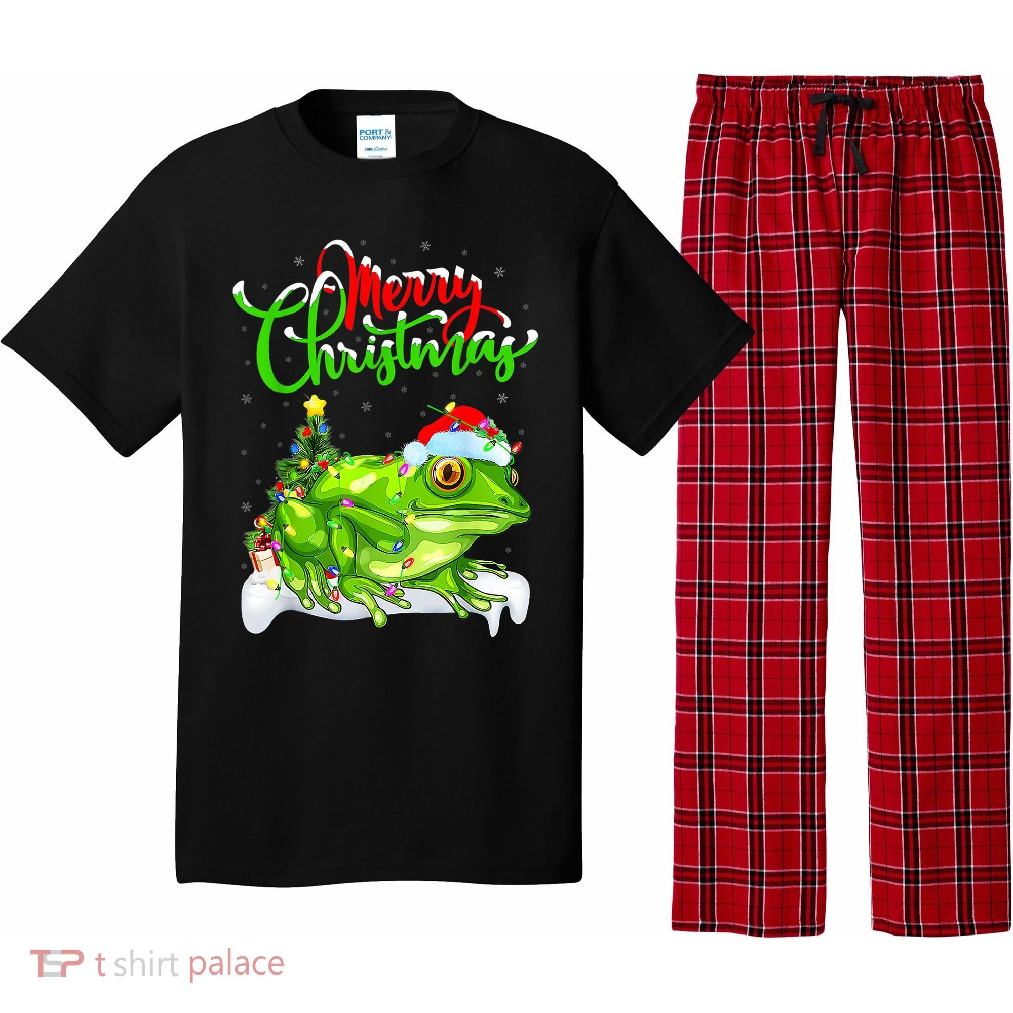 Tree Frog Animal Lover Xmas Lighting Tree Frog Christmas Pajama Set