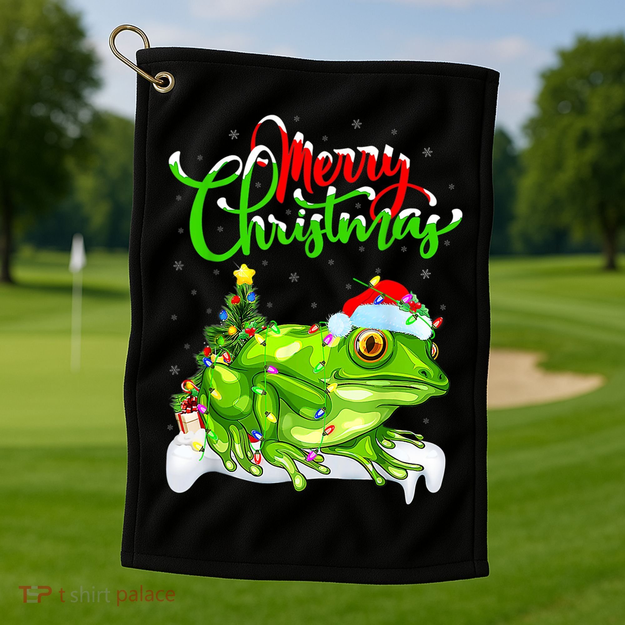 Tree Frog Animal Lover Xmas Lighting Tree Frog Christmas Golf Towel