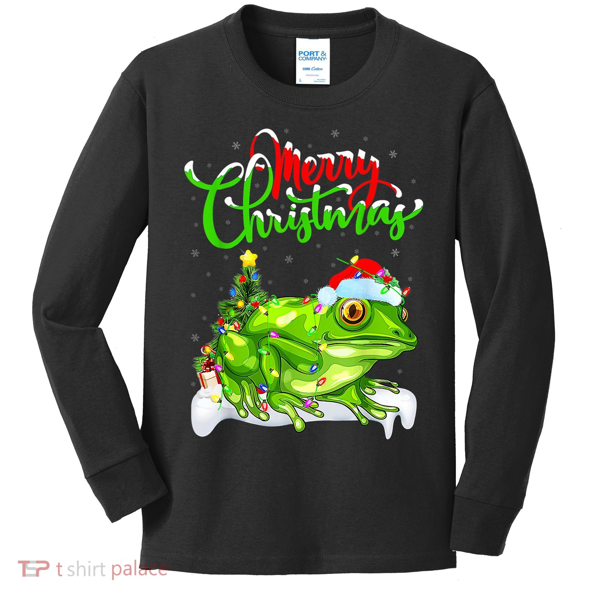 Tree Frog Animal Lover Xmas Lighting Tree Frog Christmas Kids Long Sleeve Shirt