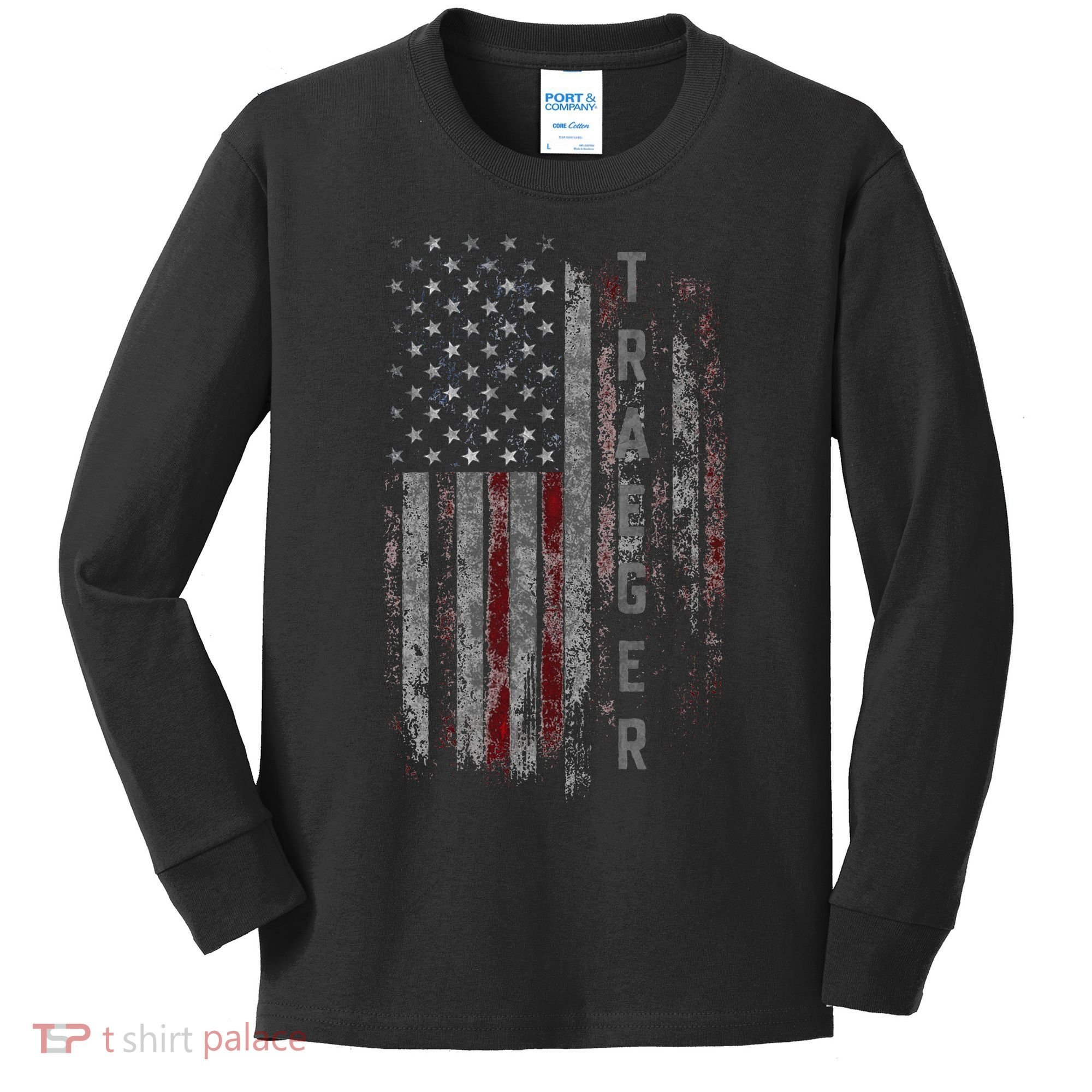 Traeger Family American Flag Kids Long Sleeve Shirt