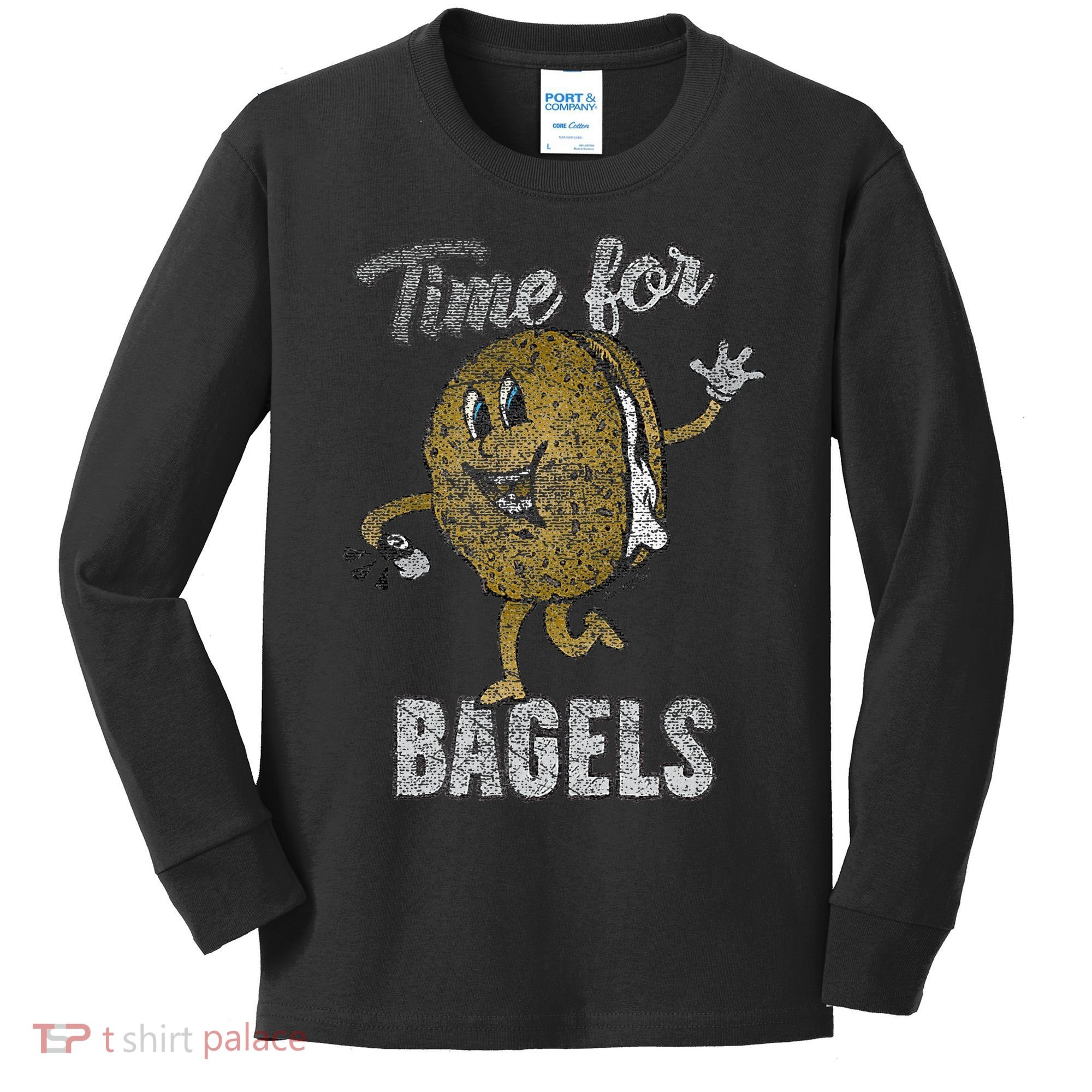 Time For Bagels Breakfast Food Kids Long Sleeve Shirt