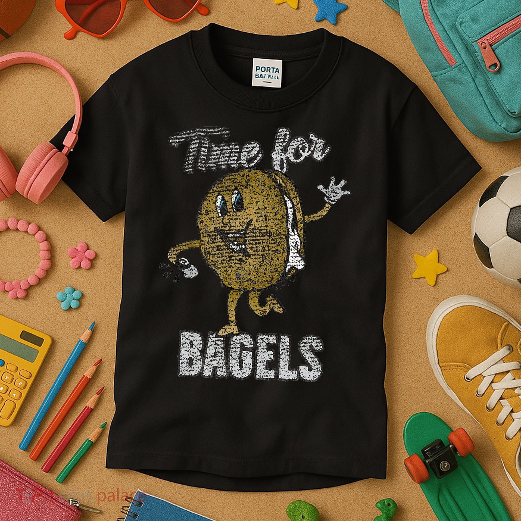 Time For Bagels Breakfast Food Kids T-Shirt