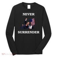 Trump Fist Bump In Air Never Surrender 2024 Long Sleeve Shirt thumb 0